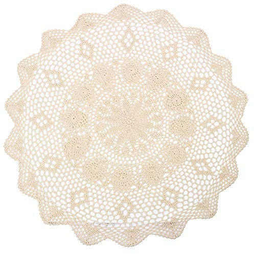 Yizunnu Tischdeckchen aus Baumwolle, rund, handgefertigt, Häkelarbeit(Beige, 70-75cm)