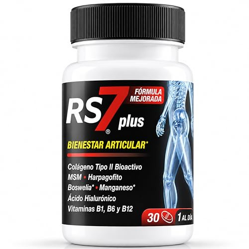 RS7 Articulaciones Plus | 30 Comprimidos | Colágeno Hidrolizado (Colágeno tipo 2), MSM, Ácido Hialurónico, Boswellia Serrata, Harpagofito, Vitamina B12 B6 y B1 y Manganeso