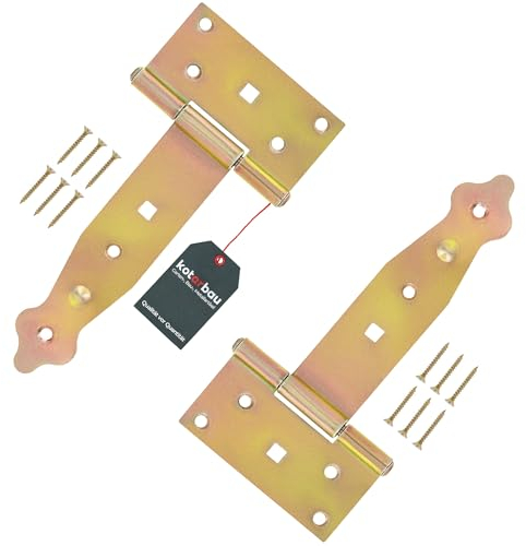 KOTARBAU Kreuzgehänge 150 mm 2 Stück Ladenband Türband Torscharnier Werfgehänge Scharnier Baubeschlag Gartentorband Gartentorfalle Verzinkt Gold