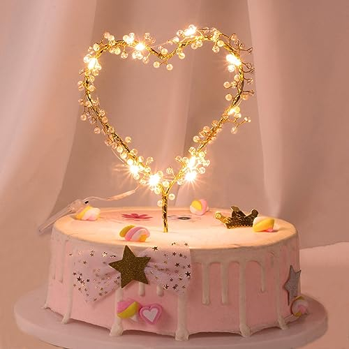 KIPETTO Kuchen Topper Liebes Herz Perlen Cake Topper mit LED-Licht für Geburtstag, Hochzeit, Jahrestag, Party Tortendekoration