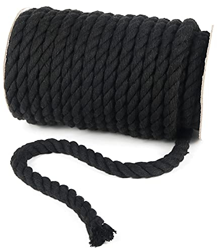tenn well 10 mm Baumwollseil, 15 m dick, Multifunktionales Bastelseil für Makramee-Stricken, Wandbehänge, DIY Handwerk und Dekoration (Schwarz)