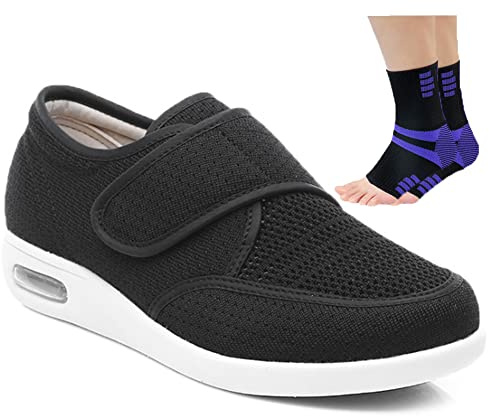 Aocase Zapatillas para Diabéticos Mujeres Pies Hinchados Zapatos para Caminar Zapatos de Edema Ajustables Ancianos Sandalias Ortopédicas Antideslizantes Extra Anchas,Negro,40EU
