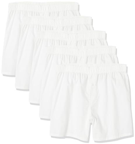 Amazon Essentials Men's Woven Cotton Boxer Short Underwear (Available in Big and Tall), Pack of 5, White, XL