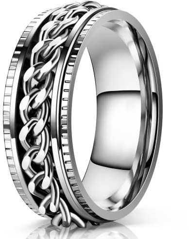 Lian Stainless Steel Spinner Rings for Men Women Fidget Rings Chain Ring Band Rings 8mm Black/Silver 6-13