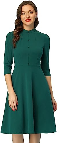 Allegra K Robe fourreau élégante à manches 3/4 et col montant pour femme, vert foncé, 48