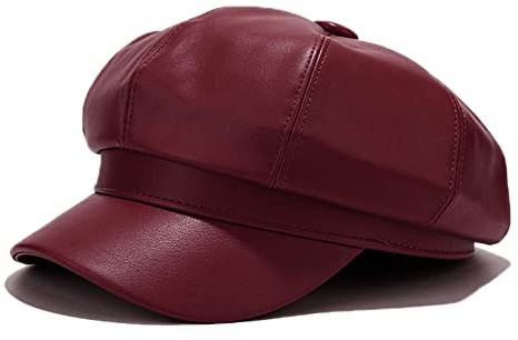 Voilipex Womens PU Leather Newsboy Cap 8 Panel Paperboy Newsie Cap Bakerboy Beret Cabbie Hat (Wine Red)