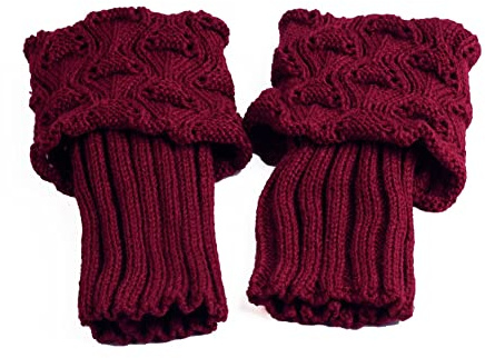 Yurosiay 1 par benvärmare för kvinnor, vinter, benvärmare stickade, korta stretchmanschetter för damer, legging-stickade benvärmare, flickor, stövlar, skydd för vintervärmare, en storlek, rött vin