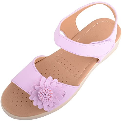 Absolute Footwear Damen-Sandalen zum Hineinschlüpfen, breite Passform, Sommer, Urlaub, Schuhe mit Blumen-Design, Flieder, 38 EU