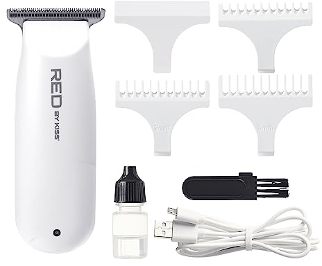 Red by Kiss Hair Clipper, Mini Cordless Hair Trimmer, Long Lasting Hair Cutting Kit, USB-C Rechargeable Haircut Beard Trimming Clippers for Men Women Kids, Portable Grooming Kit (White)