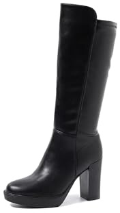 QUEEN HELENA Bottes hautes à talons avec plateau femme X27-124, Noir , 38 EU