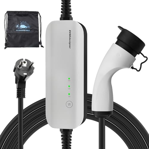EVSEdesigner Typ 2 Ladekabel Schuko Mobile Wallbox 3,6kW Einstellbarer Strom 10/13/16Ampere mit Tragetasche für alle Elektrofahrzeuge und Plug-in-Hybridfahrzeuge 1-phasig 6m