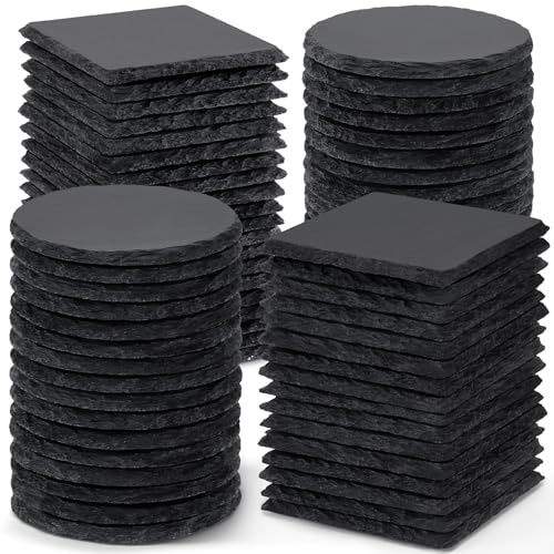 72 PCS Black Slate Stone Coasters, MAPRIAL 4 Inch 36 PCS Square, 36P Round Coaster Bulk for Laser Engraving Material Blank Handmade Drinks Costers for Engraver, Etching, Gifts, Christmas, DIY, Wedding