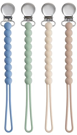 Dummy Clips for Girls, BOUESA Baby Dummy Clip Boys, Pacifier Silicone Clips with One Piece, Keep Pacifier Clean, Dummy Holder 4 Pack