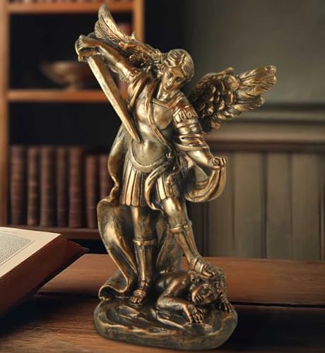 Saint Michael Statue, Bronze-Tone Resin Archangel Figurine, 13.5 cm