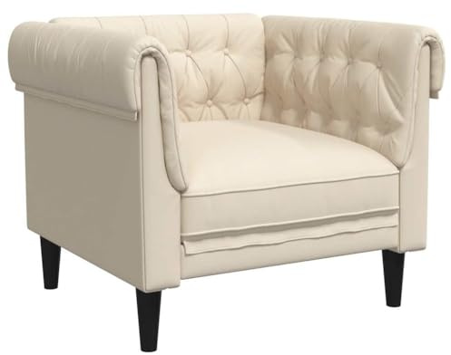 vidaXL Fauteuil Chesterfield, Chaise de Relaxation avec Accoudoirs et Dossier, Chaise de Canapé, Meuble de Salle de Séjour Maison Intérieur, Lin
