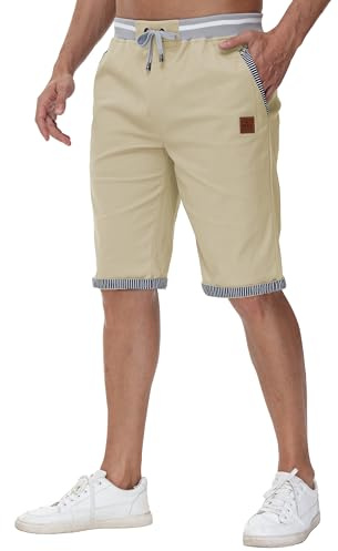 Djtnzdm Short Homme Coton D'été Cargo Chino Shorts Casual Sport Cargo Bermuda Tennis Pantalon Court Homme avec Poches