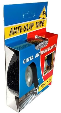 notlok Safety Work - Nastro adesivo antiscivolo [ 5 m x 2,5 cm ] nero | Griptape per interni ed esterni | Grip Tape, strisce antiscivolo per scale, gradini antiscivolo