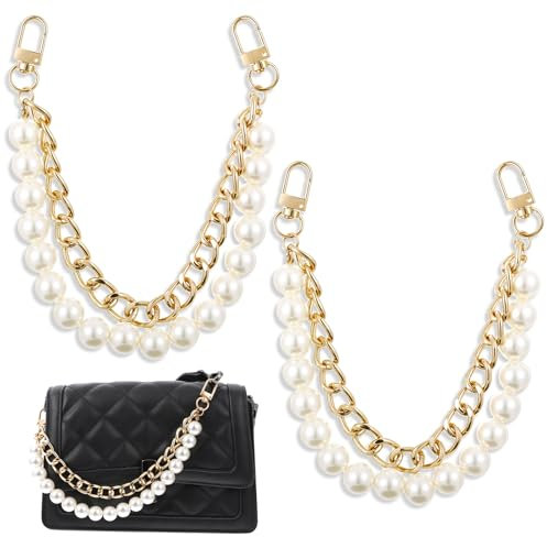 2 Stück Taschenkette Geldbörse Kettenriemen Gold Extender Kette 29cm DIY Handtasche Gurt Extender Zubehör Dekoration Metall Perlen Kette für Clutch Abendtasche Umhängetasche