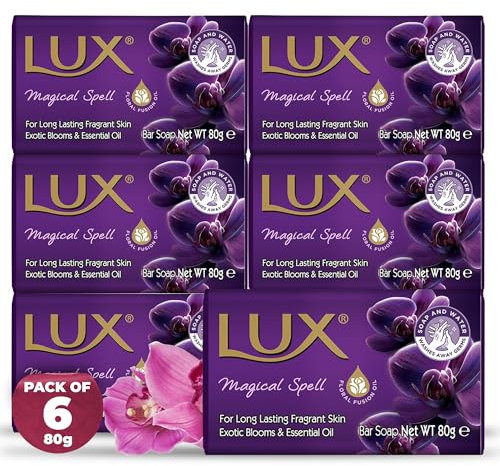 LUX Purple Magical Beauty Soap Bar - Indulgent Skincare for Face, Hands & Body - Enriched for Smooth, Radiant Skin - Gentle Daily Bath & Shower Soap w/Fresh Fragrance - Men & Women - 80g x 6