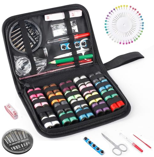 Ksvaye 128er Nähset Reise Nähset Grundausstattung Sewing Kit, Premium Nähset mit Nähzubehör, für Enthält Nähgarn, Nadeln, Schere, Geeignet für Anfänger, Erwachsenen, Zuhause, Nähmaschine und Reise