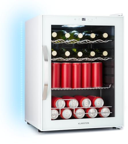 Klarstein Coachella 60 Frigo à Boissons - 60L, WiFi, Éclairage LED 7 Couleurs, Porte en Verre, Température 3-18°C, 3 Étagères Métal, Design Énergétique Efficace, Blanc