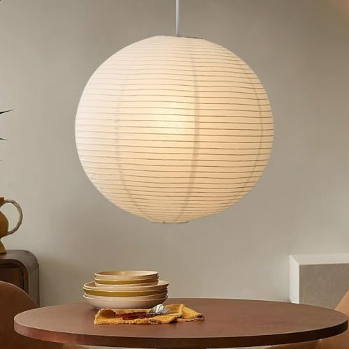 NOCHX Lámpara Colgante de Papel Pergamino Estilo Japonés Wabi-Sabi - Lámpara Esférica de Hierro Inspirada en Noguchi para Salón, Dormitorio y Estudio(50cm)