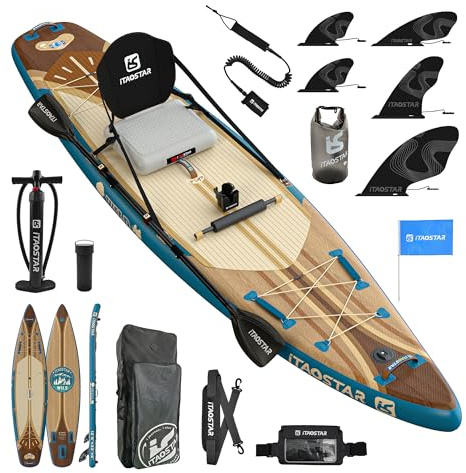 iTAOSTAR W02BP 33 Inflatable Paddle Board with Seat, More Fun SUP Board with 5 Fins for Better Balance, Stand Up Paddle Board with Premium ISUP Accessories for Adults of All Skill Levels