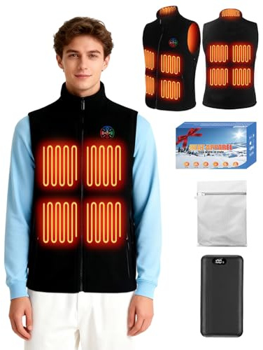 MOXTOYU Heated Vest with 9 Heating Pads 2025 Upgrade 5V/7.4V Adjustable Waist Circumference 3 Temperature Level Winter Lightweight Material with Hood Warmth Preservation Included Power Bank, Size L