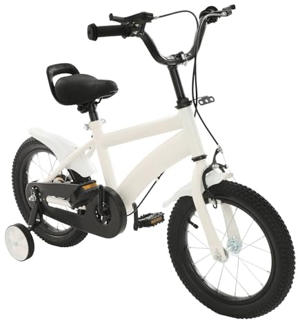 AOOUNGM Vélo Enfant 14 avec Roues stabilisatrices, vélo pour Filles et garçons, Hauteur réglable, pour Enfants de 3 à 6 Ans, vélo pour la Formation en Plein air, l'équitation en Plein air, Blanc