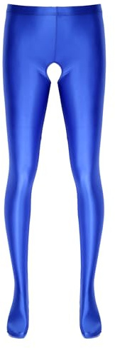Riismen Uomo Olio Leggings Wetlook Collant Nylon Calze Lunghe Strette Aderenti Calze Apertura Mutande Blu L