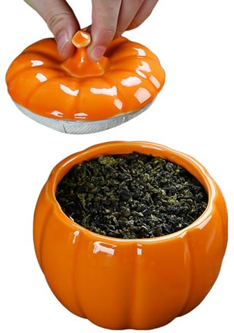 Ceramic Pumpkin Carteau - Small Biscuits Bot With Lid, Decorative Autumn Storage Container, Orange Autumn Food Holder | Halloween Thanksgiving Kitchen Table