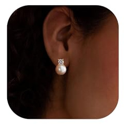 HARJJME Pearl Earrings for Women 14K Gold Plated Pearls Stud Earrings for Women 925 Silver Post Trendy CZ Diamond Hypoallergenic Earring Bridal Wedding Jewellery Gift
