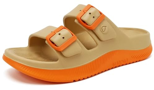ONCAI Sandalias de Recuperación Mujer, Slides con Correa Ajustable y Soporte de Arco para Fascitis Plantar, Cómodas Deportivas Ligeras Antideslizantes Exteriores Verano Beige/Naranja Talla 40