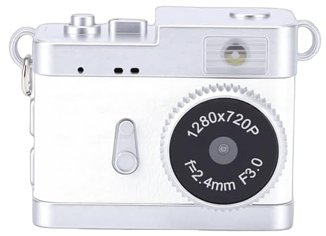 Sxhlseller Mini Keychain Camera, HD Mini Digital Camera with 0.96 Flip Screen & 32GB Card, Rechargeable Battery, Cmos Metering System, Multi Functional for Travel, Vlog (Space White)
