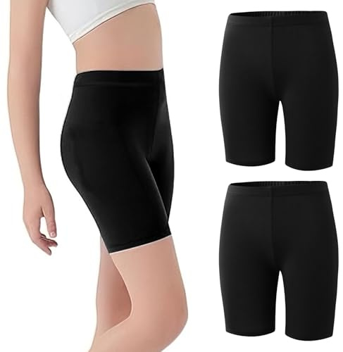 SCCGKP 2 Pack Girls Cycling Shorts Breathable Dance Cycle Gymnastic PE Shorts Under Dress Leggings for Teen Kids Girls Age 5-12