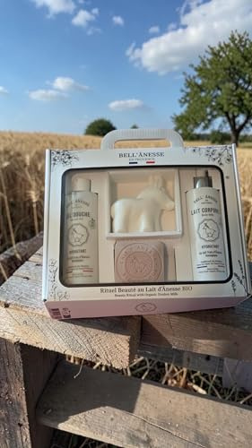 Bell'Ânesse en Provence Coffret Rituel Beauté au Lait d'Ânesse BIO, Gel Douche Hydratant, Lait Corporel Hydratant, Savon Monoï
