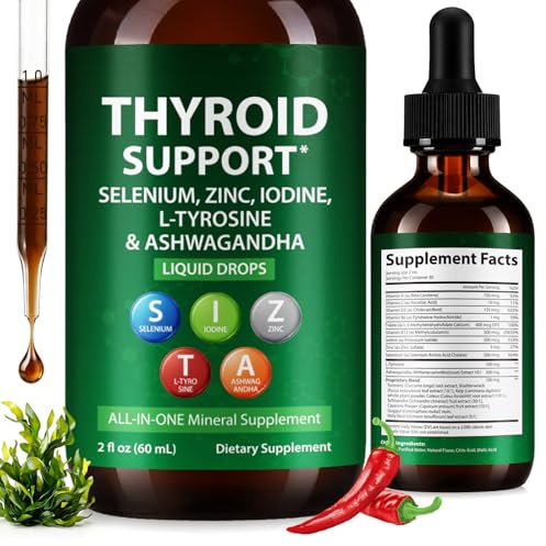 Gotas de apoyo para la tiroides con yodo y selenio, 60 ml, enriquecidas con L-tirosina