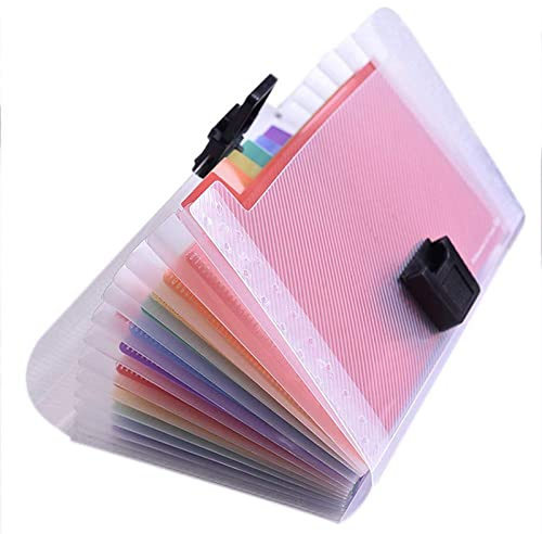 A6 Document Folder, 13 Compartments, Expandable Document Bag, Expanding Folder with Index Cards, Portable Folder for School, Home, Office, Travel (Multi-Colour)
