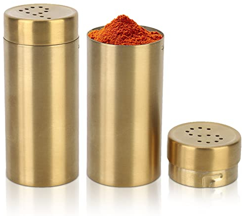 Salt and Pepper Shakers,2Pcs Salt and Pepper Set Stainless Steel Seasoning Sugar Shaker Spice Jars, Salt and Pepper Pots,Icing Sugar Shaker Seasoning Bottle Refillable Spice Dispenser