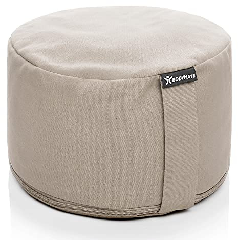 BODYMATE Coussin de méditation & Yoga (zafu) surélevé H20 cm Ø31 cm - Rembourrage en Coques de Sarrasin, Housse 100% Coton - Lavable en Machine