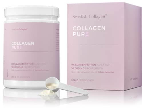 Swedish Collagen Pure 300 Gramm Meereskollagenpulver | 10.000 mg Meereskollagen für Haare, Haut und Nägel - 30-Tage-Vorrat