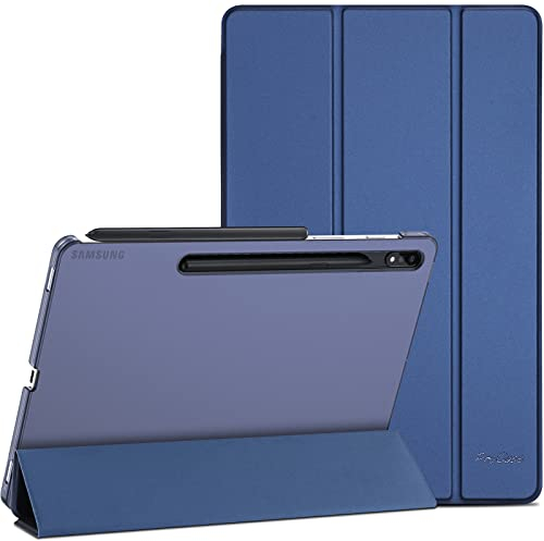 ProCase Hülle für 12,4 Zoll Galaxy Tab S8 Plus/Tab S7 FE/Tab S7 Plus Dreifach Falt Klapp Schutzhülle Case Ultra Dünn Leicht Ständer Schale Smart Cover mit Translucent Frosted Rückhülle -Navy