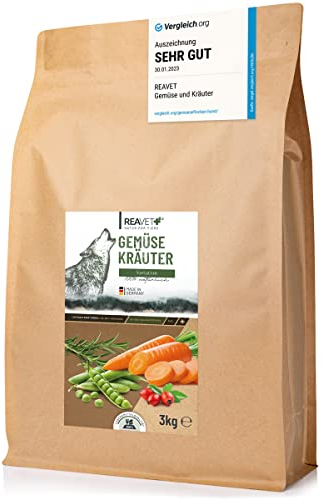 TESTURTEIL SEHR GUT 02/24 ReaVET Gemüse und Kräuter 3kg, Gemüseflocken Hunde getreidefrei, Gemüseflocken Hunde Barf, Barf Zusatz Hund, Gemüseflocken Hunde