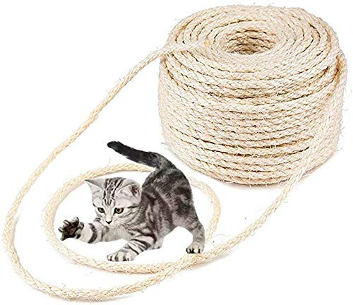 Parain sisalrep för klösträd, kattpelare, katter, naturligt sisalrep (8 mm, 15 m)