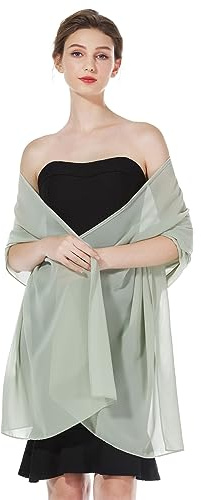 BEAUZSUZSANA Women Chiffon Shawls and Wraps for Evening Dresses Wedding Party Travel Scarves Pashmina Bikini Cover Up (Sage Green)