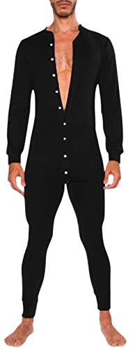 Duohropke Pyjamas en une pièce pour homme, combinaison, pantalon de pyjama, sous-vêtements thermiques extensibles, Henley, jumpsuit, Noir 01, L