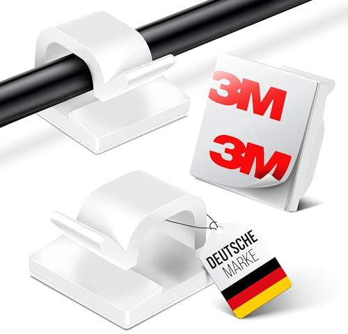 MYMIND® Kabelhalter selbstklebend [3M KLEBER] 50 Stück Indoor & Outdoor - Kabelclips für Kabelmanagement - Kabelklemmen & Kabelorganisator am Schreibtisch - Kabelbefestigung Lichterkette(Weiß)