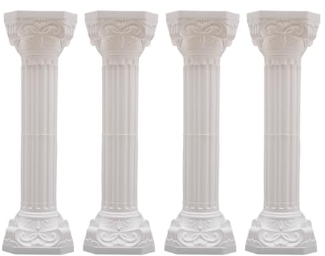 WUPYI 4 Pack Elegant Wedding Roman Column Set,35 Inch Roman Pillars Flower Pot Columns Pedstal Stand Wedding Road Decorative Hollow Columns,Adjustable Height (White)