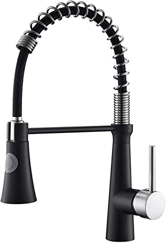 Schwarzer Wasserhahn Küche 360° drehbar Küchenarmatur Mischbatterie Gastro Küchenarmatur Spiralfeder Wasserhahn Hochdruck