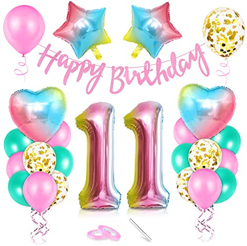 Palloncino 11° compleanno rosa, decorazione compleanno 11 anno, palloncino 11° compleanno, pallone foil gigante numero 11, pallone foil buon compleanno 11, pallone 11 decorazione per festeggiata